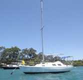 Seaka at her home mooring at Dunbogan in the Camden Haven River, NSW.