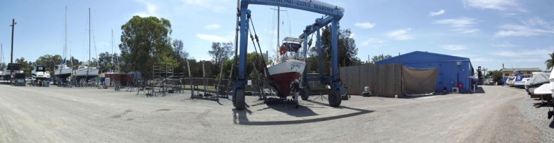 Seaka being lifted onto the hard stand.