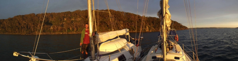 Rafted up on a mooring at Pulbah Island, Lake Macquarie.